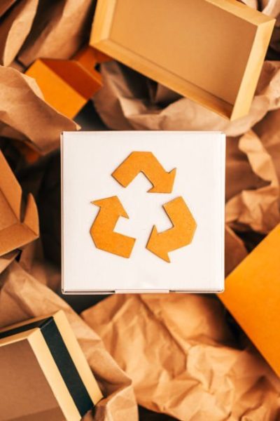 Reusable paper and cardboard for packing,Recycle sign, nature-friendly concept, eco-conscious life